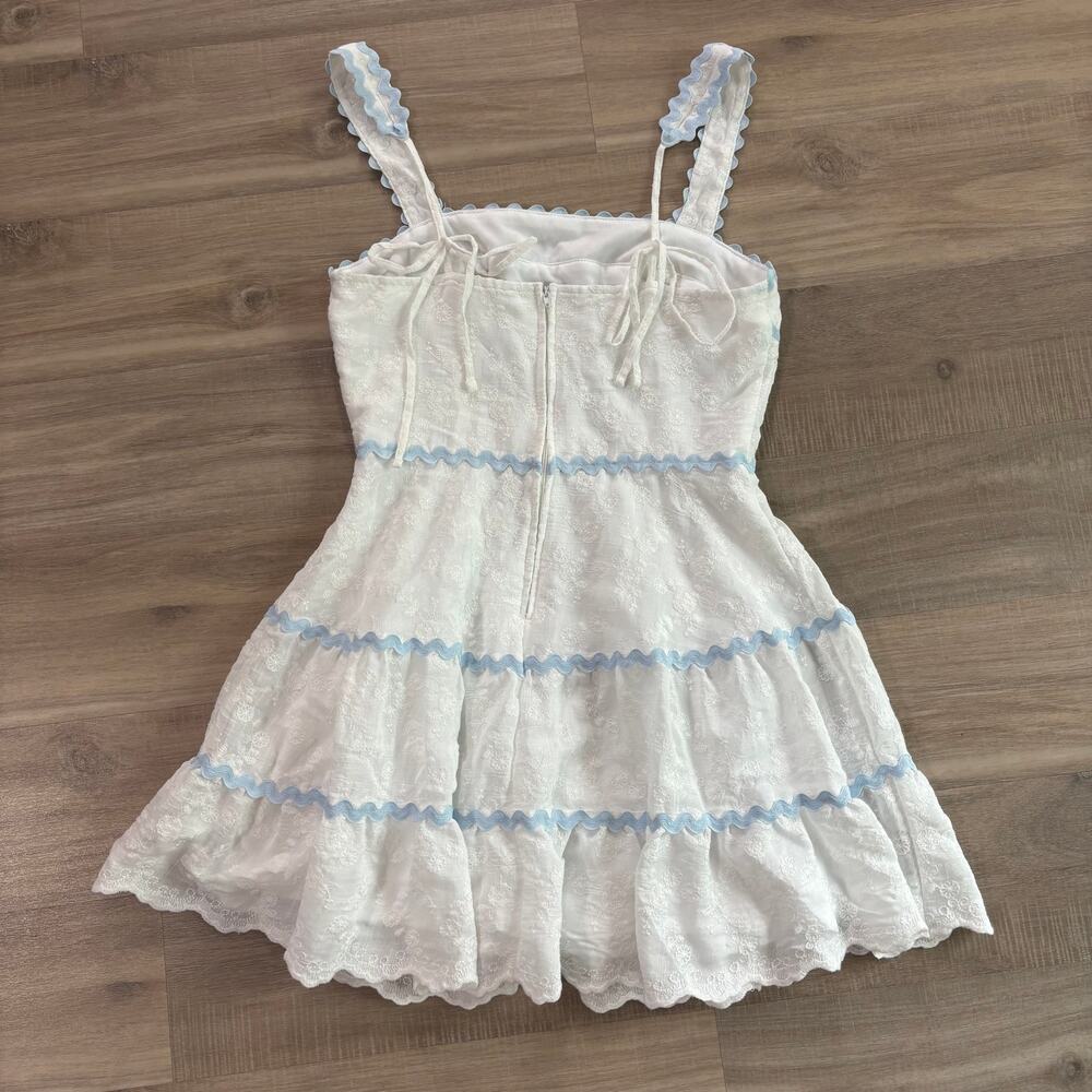 Altar'd State Lillian White Mini Dress Blue Scallop Women Size Medium - Picture 5 of 5
